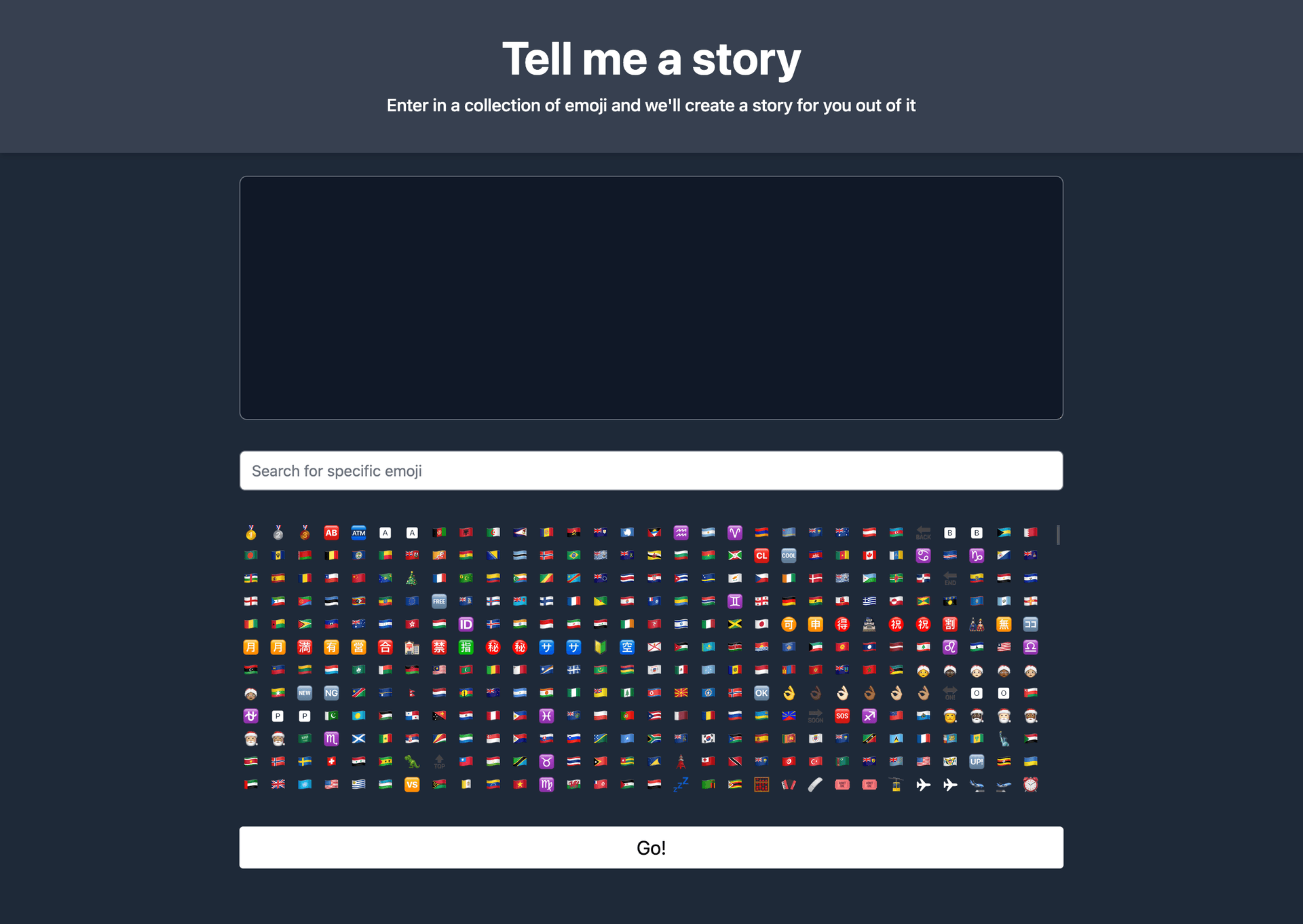 Homepage screenshot of Tell Me A Story